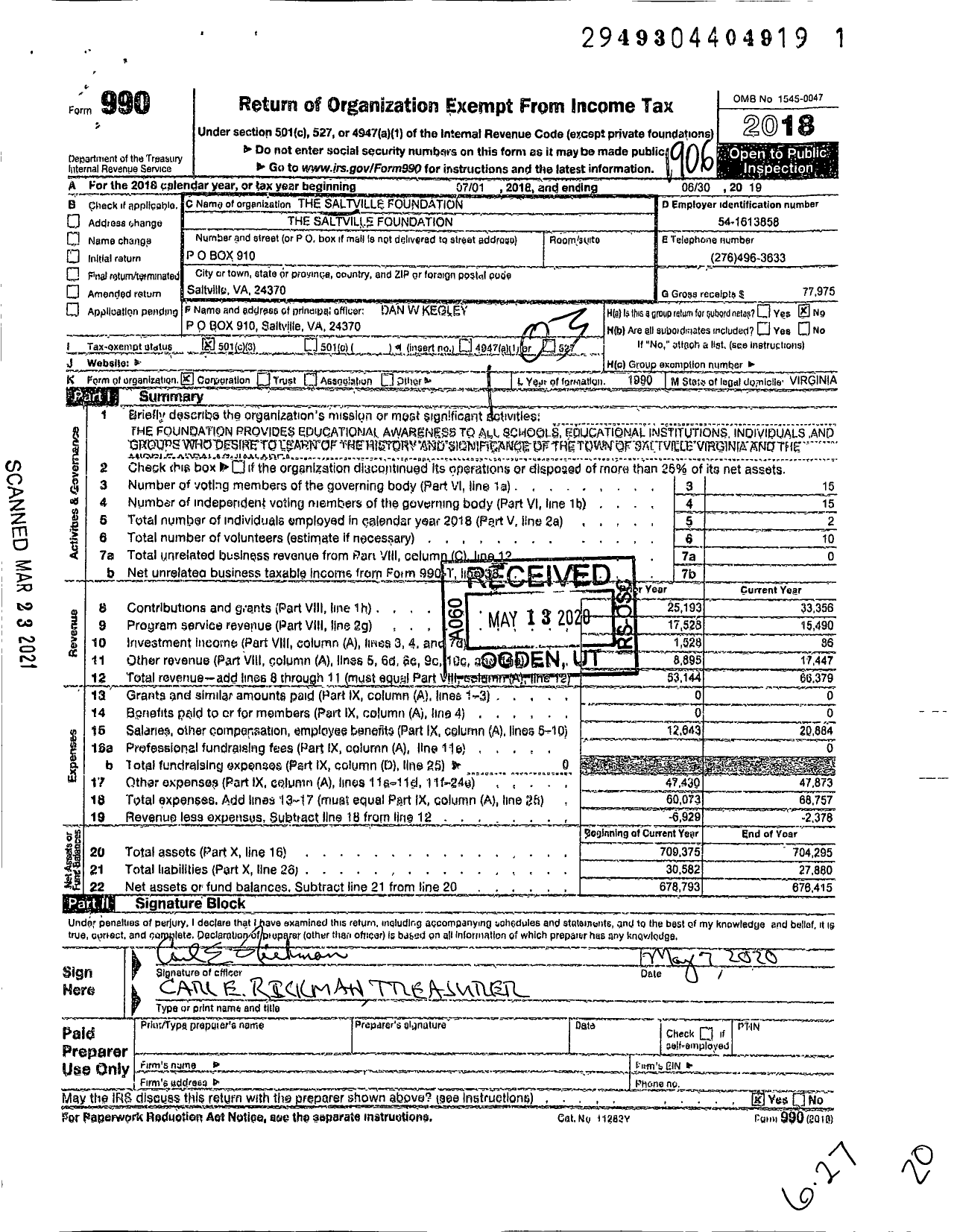 Image of first page of 2018 Form 990 for Museum of the Middle Appalachians