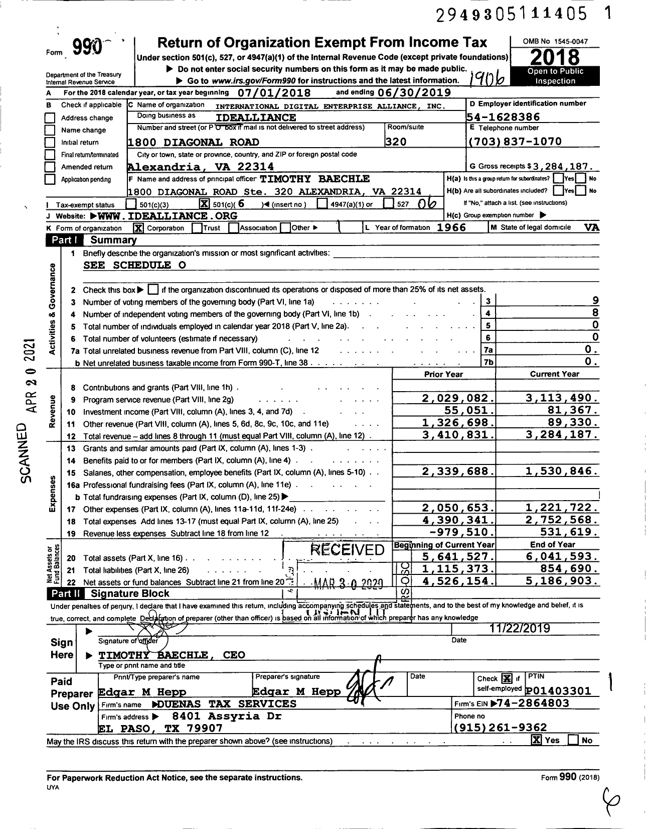 Image of first page of 2018 Form 990O for Idealliance