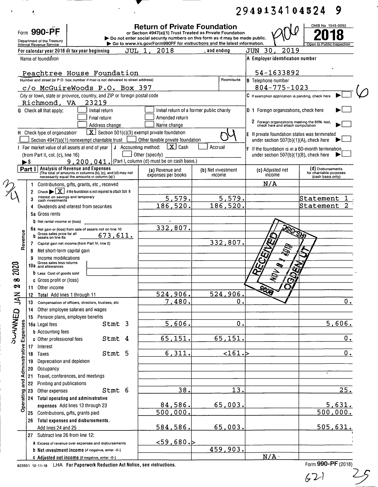 Image of first page of 2018 Form 990PF for Peachtree House Foundation