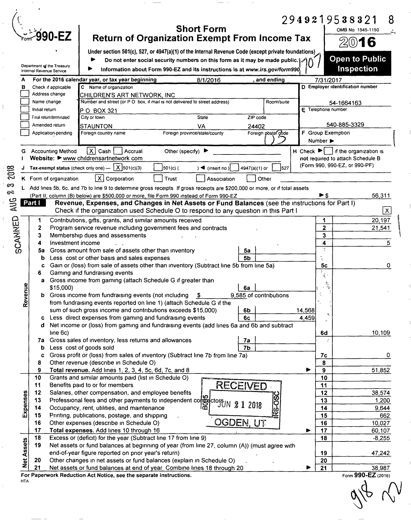 Image of first page of 2016 Form 990EZ for Childrens Art Network