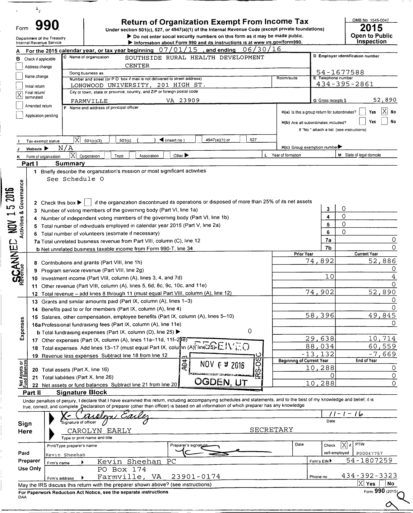 Image of first page of 2015 Form 990 for Southside Rural Health Development Center