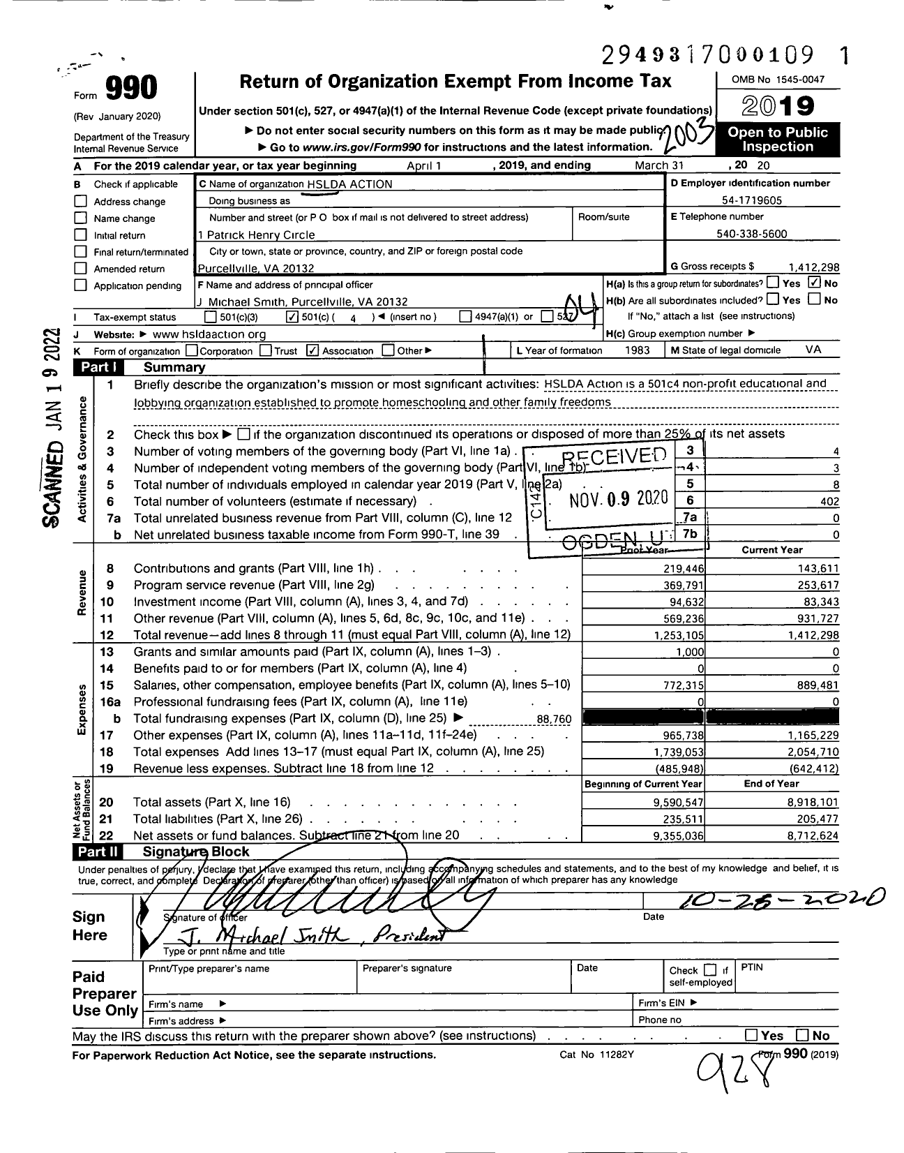 Image of first page of 2019 Form 990O for Home School Legal Defense Association / Hslda (HSLDA)