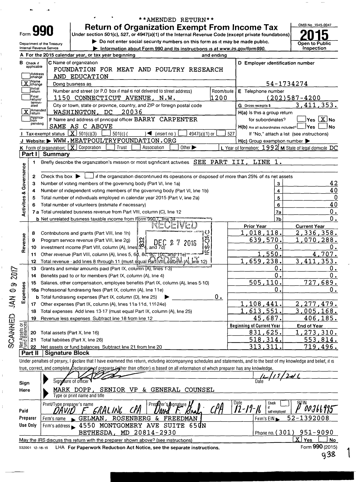 Image of first page of 2015 Form 990 for Meat Foundation