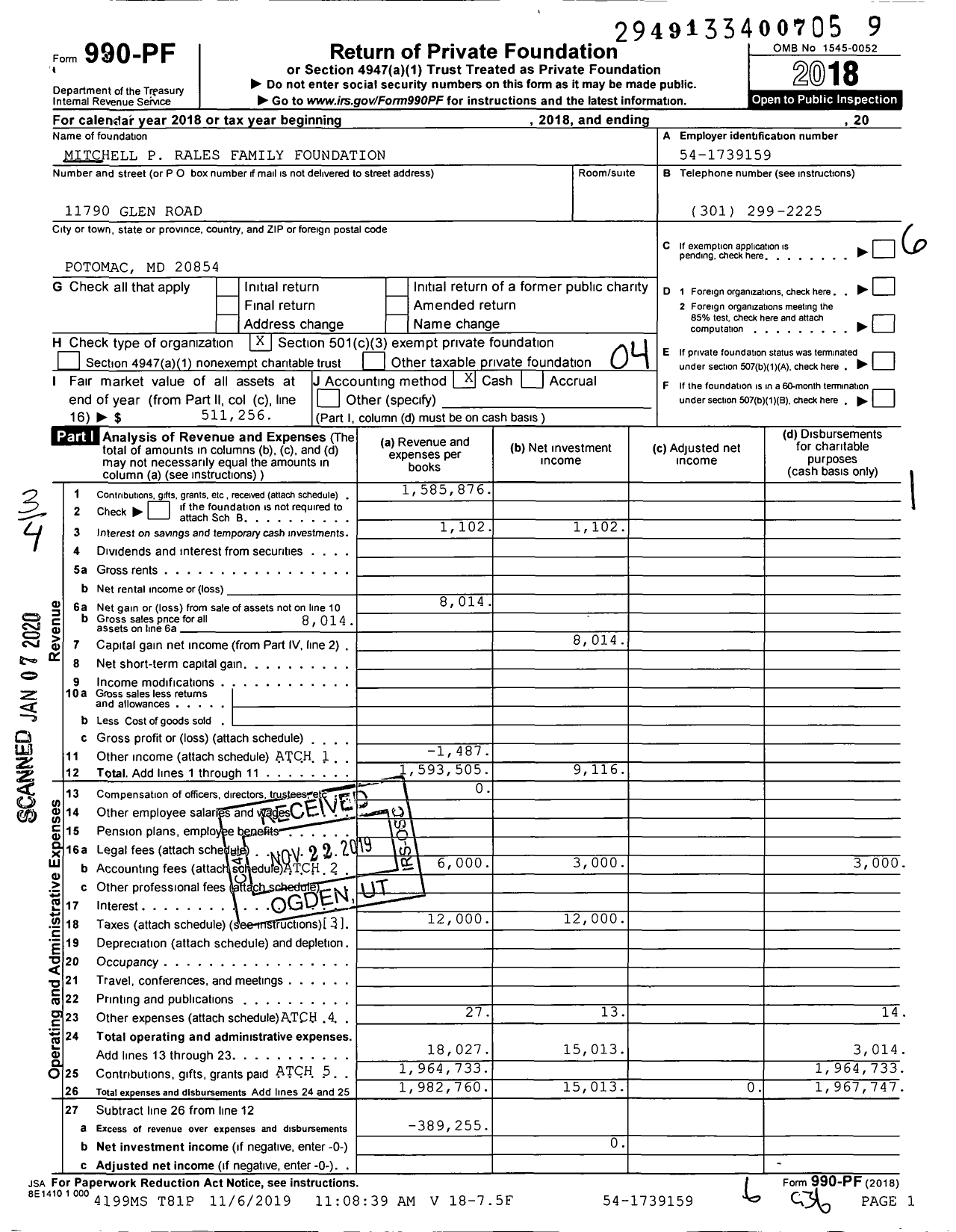 Image of first page of 2018 Form 990PF for Mitchell & Emily Rales Family Foundation