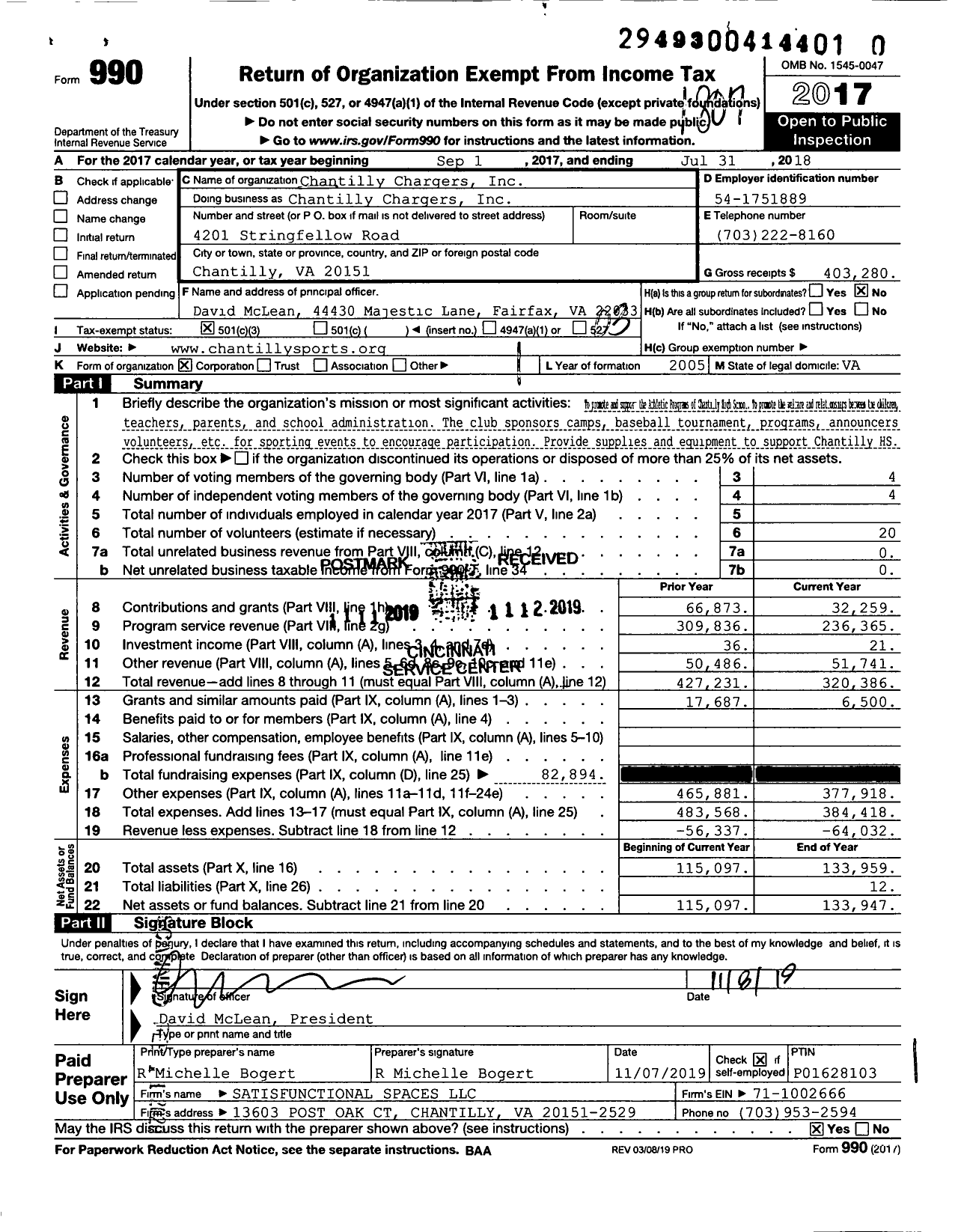 Image of first page of 2017 Form 990 for Chantilly Chargers