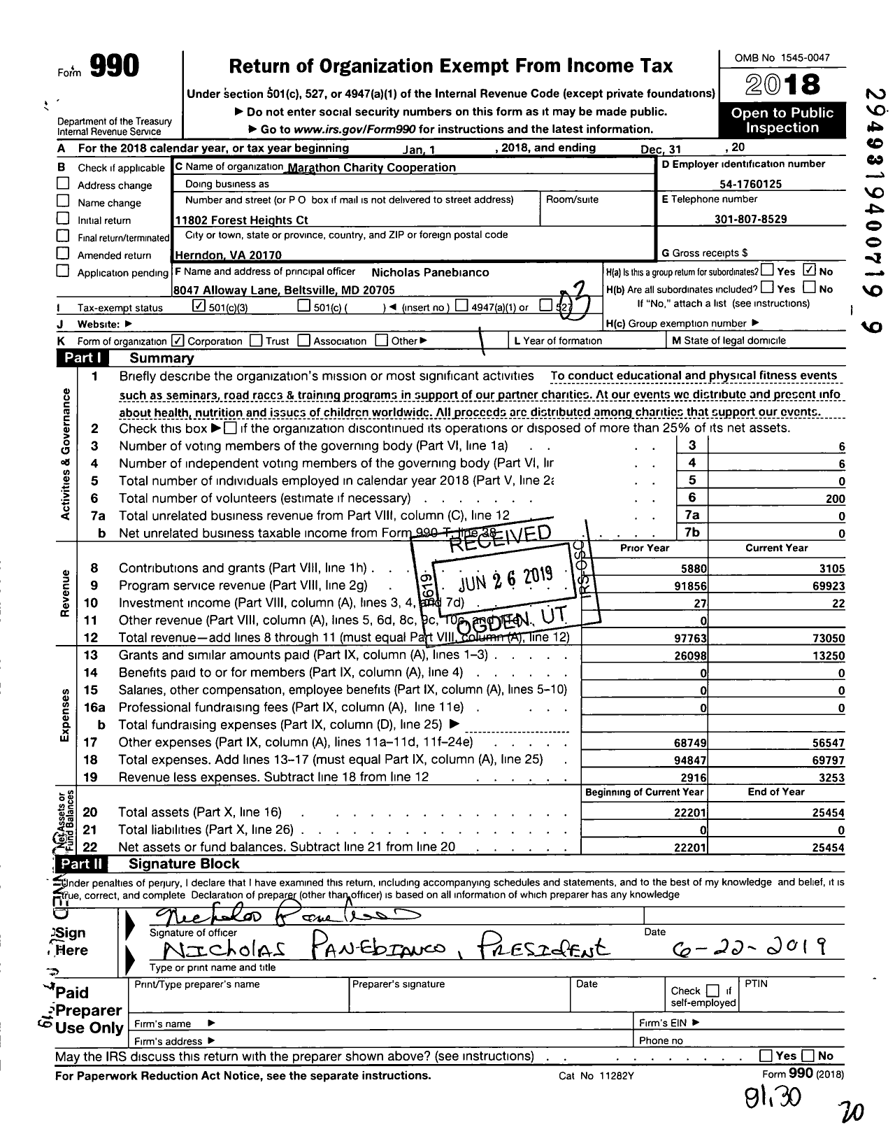 Image of first page of 2018 Form 990 for Marathon Charity Cooperation