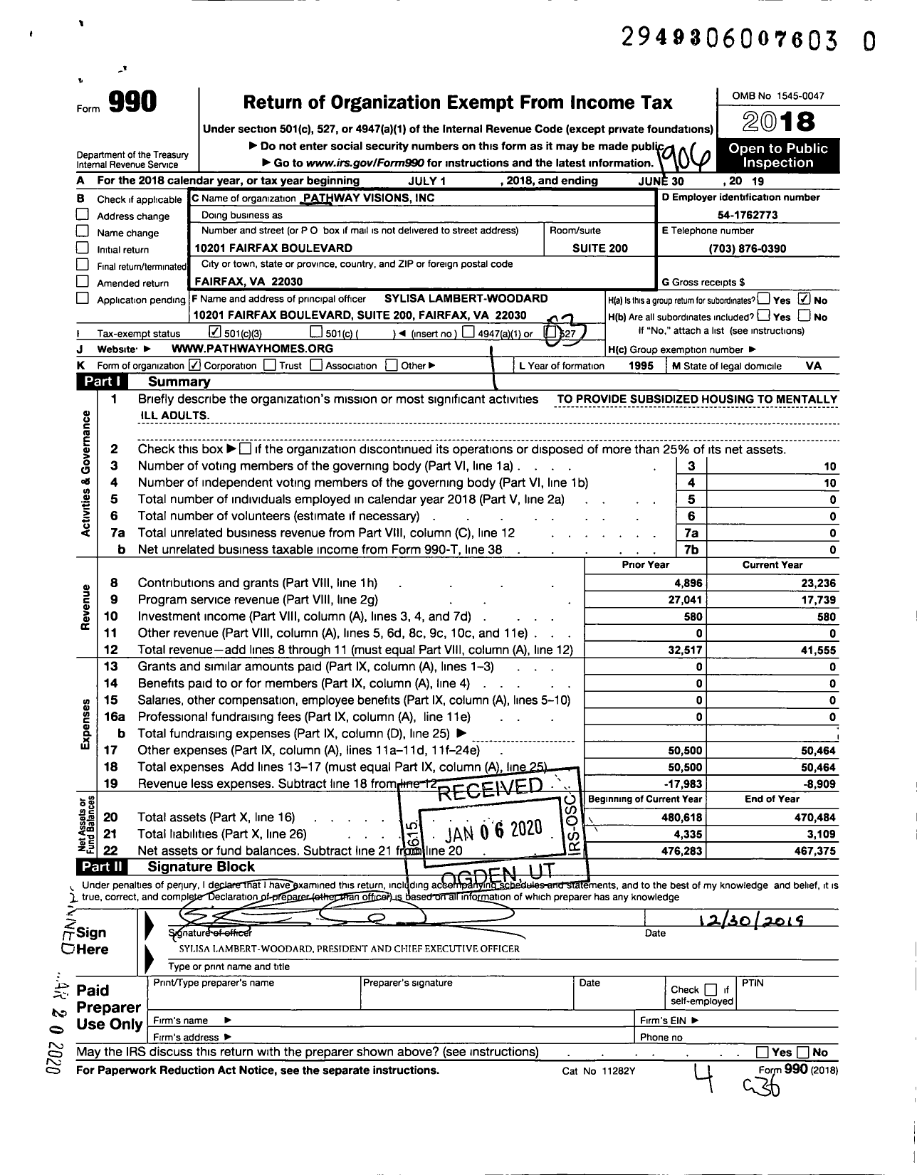 Image of first page of 2018 Form 990 for Pathway Visions