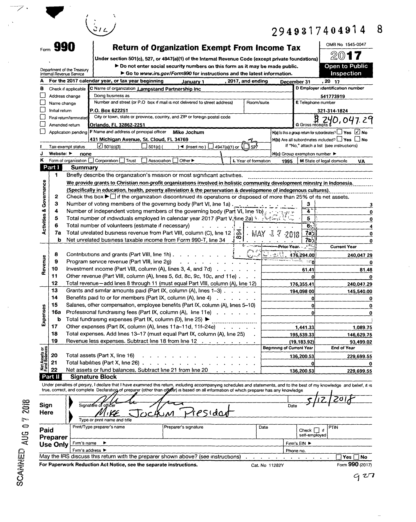 Image of first page of 2017 Form 990 for Lampstand Partnership