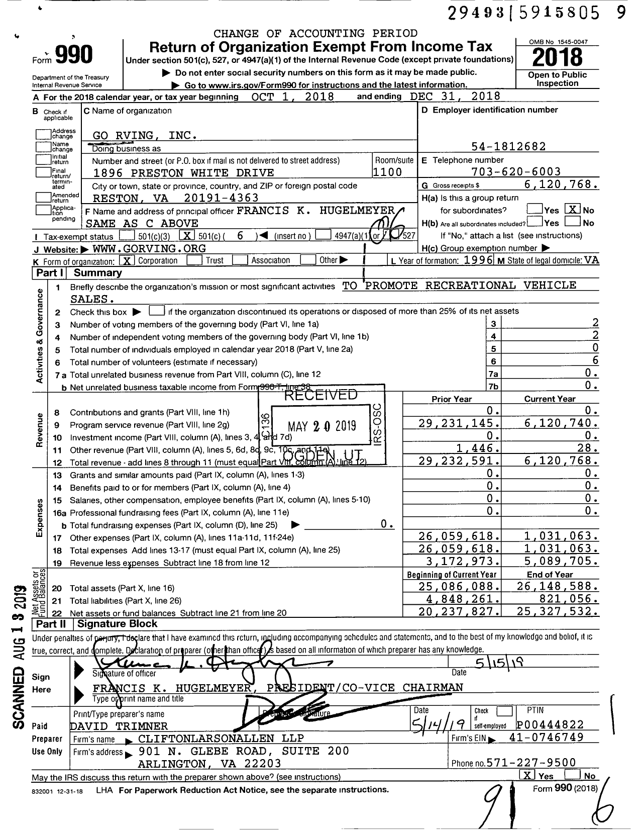 Image of first page of 2018 Form 990O for Go RVing
