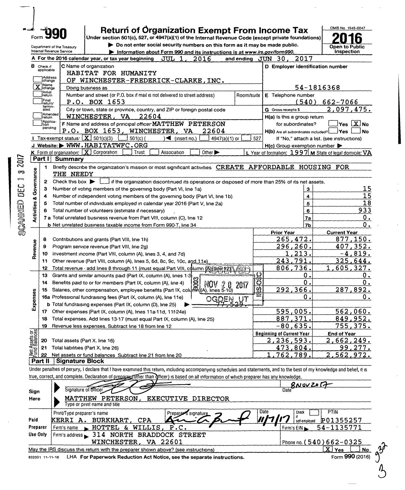 Image of first page of 2016 Form 990 for Blue Ridge Habitat for Humanity