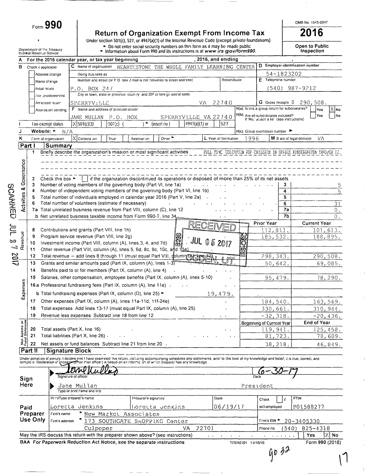 Image of first page of 2016 Form 990 for Hearthstone the Whole Family Learning