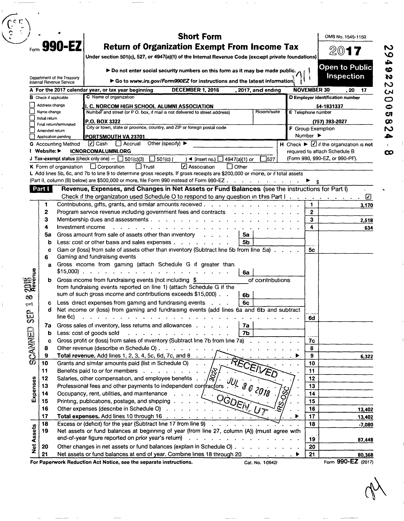 Image of first page of 2016 Form 990EO for I C Norom High School Alumni Association