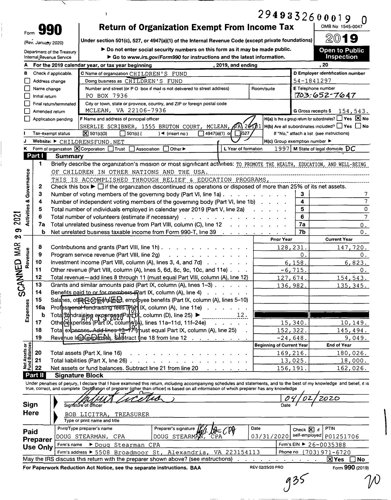 Image of first page of 2019 Form 990 for Children's Fund