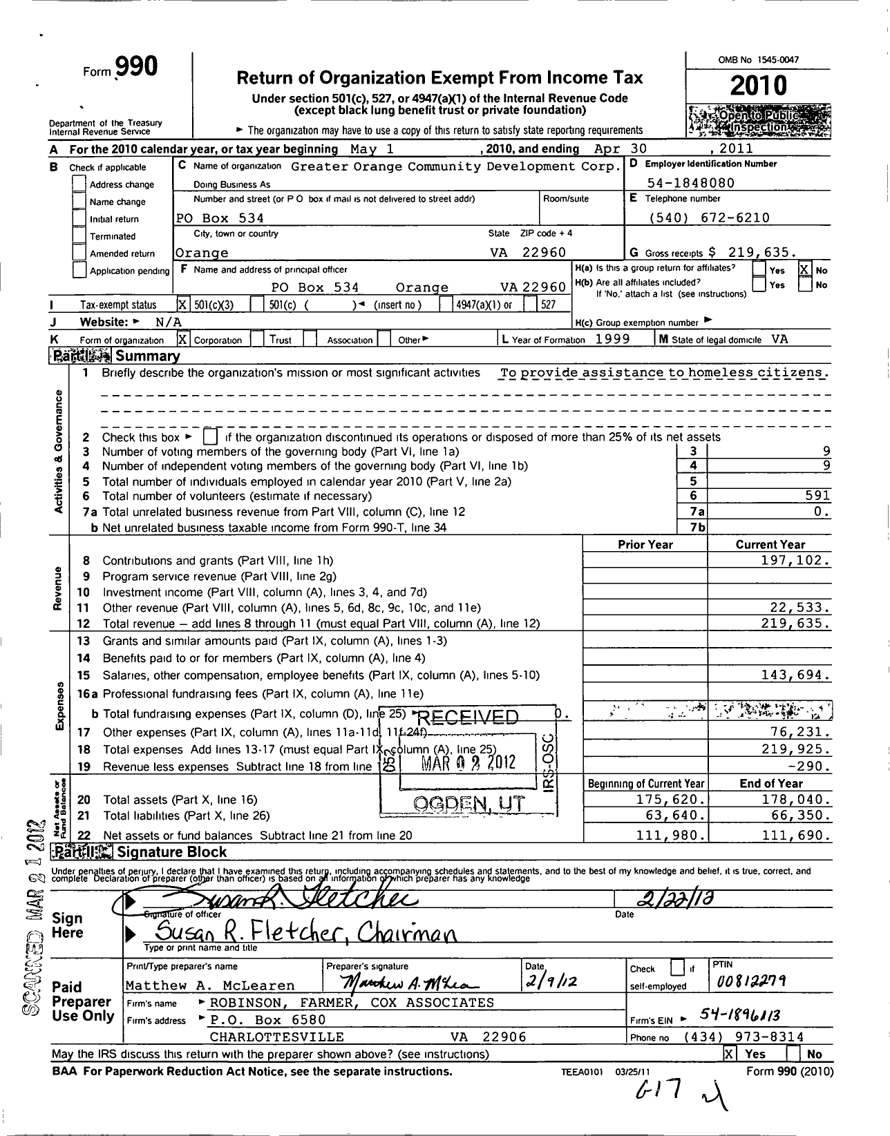 Image of first page of 2010 Form 990 for Greater Orange Community Development Corporation