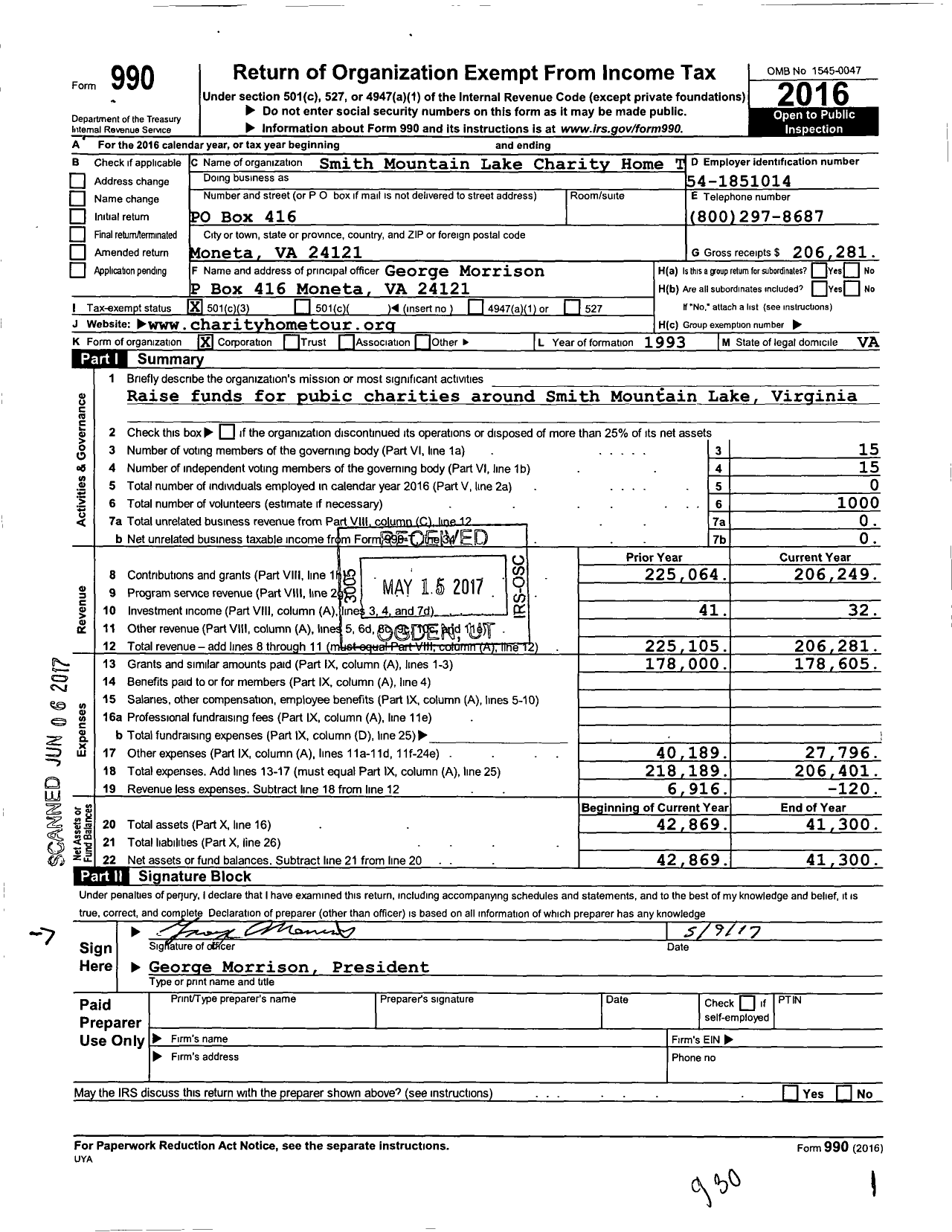 Image of first page of 2016 Form 990 for Smith Mountain Lake Charity Home Tour