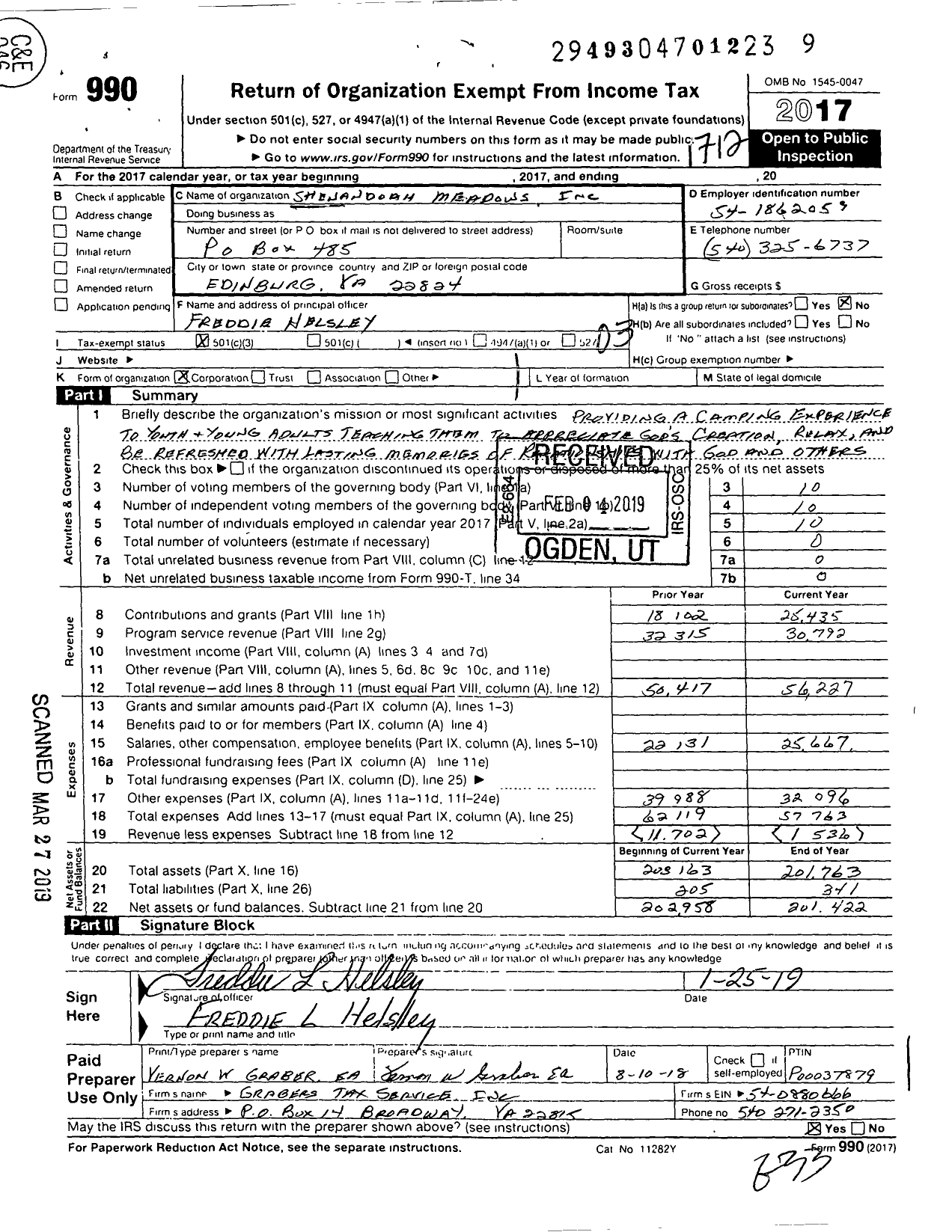 Image of first page of 2017 Form 990 for Shenandoah Meadows