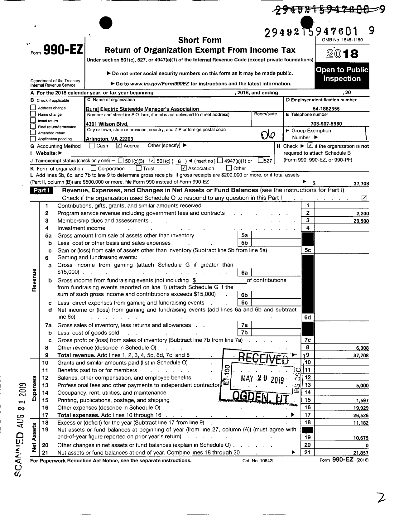 Image of first page of 2018 Form 990EO for Rural Electric Statewide Manager's Association