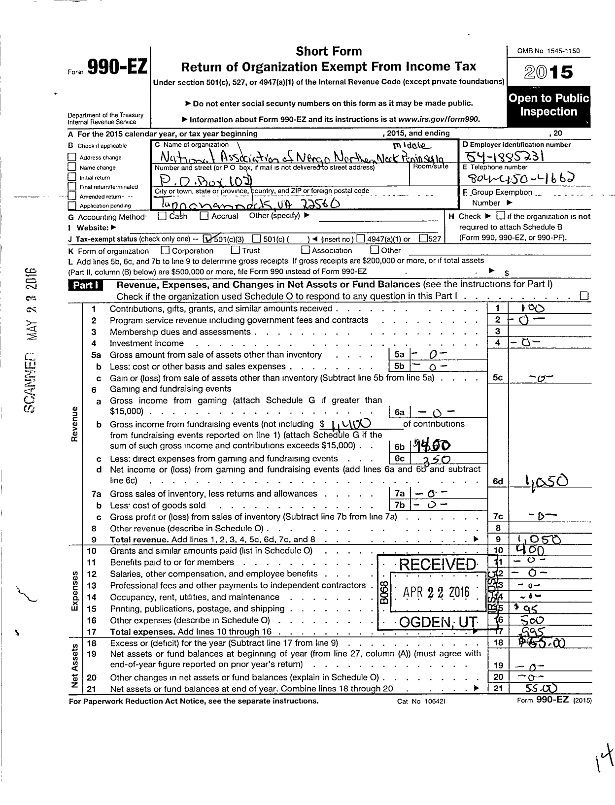 Image of first page of 2015 Form 990EZ for National Association of Nergo Business and Prof Womens Clubs