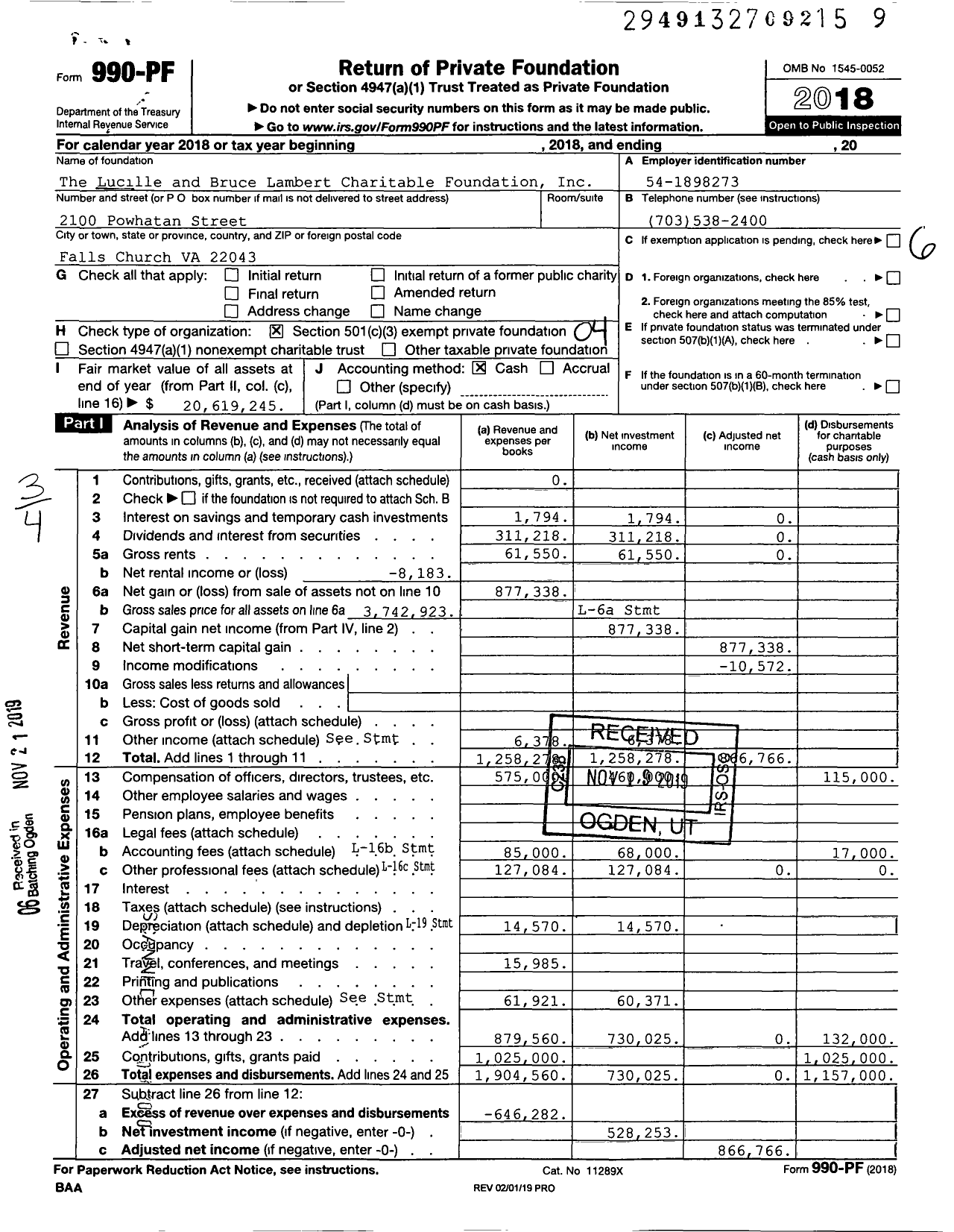 Image of first page of 2018 Form 990PF for The Lucille and Bruce Lambert Charitable Foundation