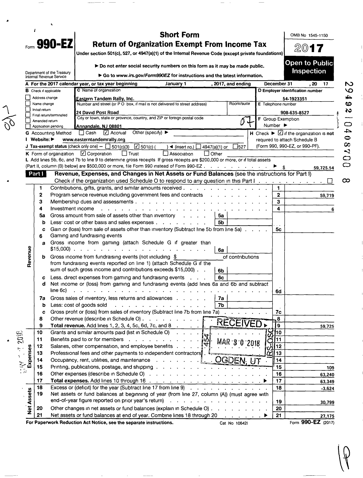 Image of first page of 2017 Form 990EO for Eastern Tandem Rally