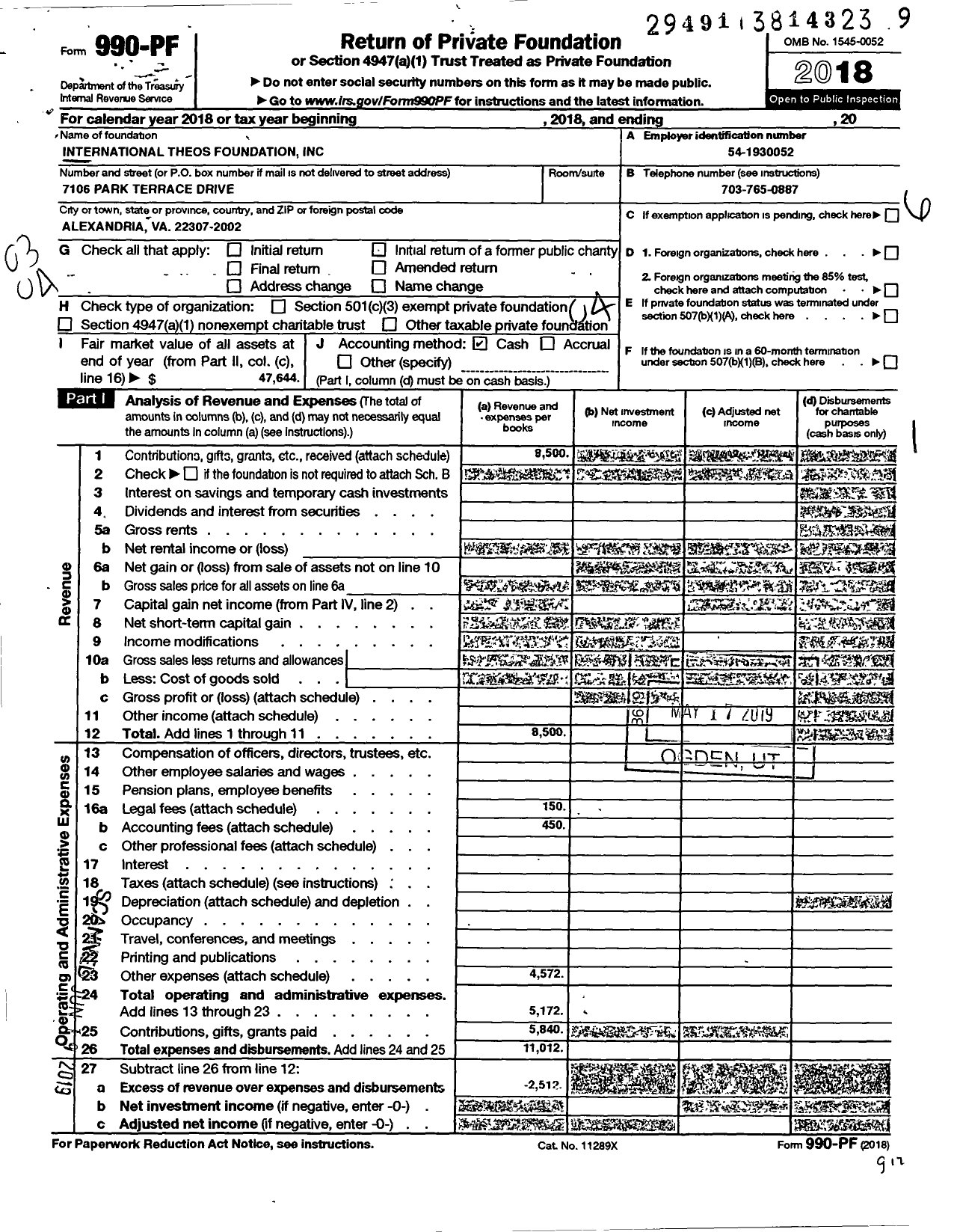 Image of first page of 2018 Form 990PF for International Theos Foundation