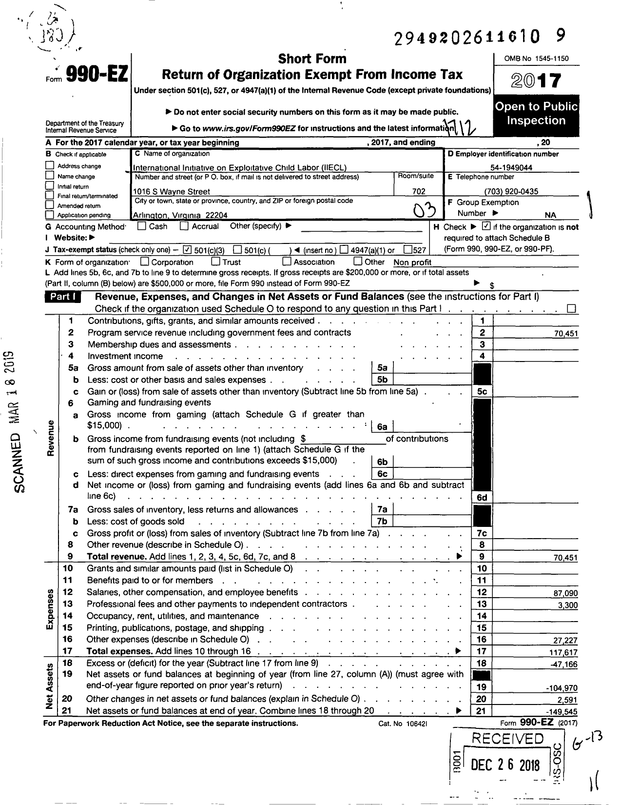 Image of first page of 2017 Form 990EZ for International Initiative on Exploitative