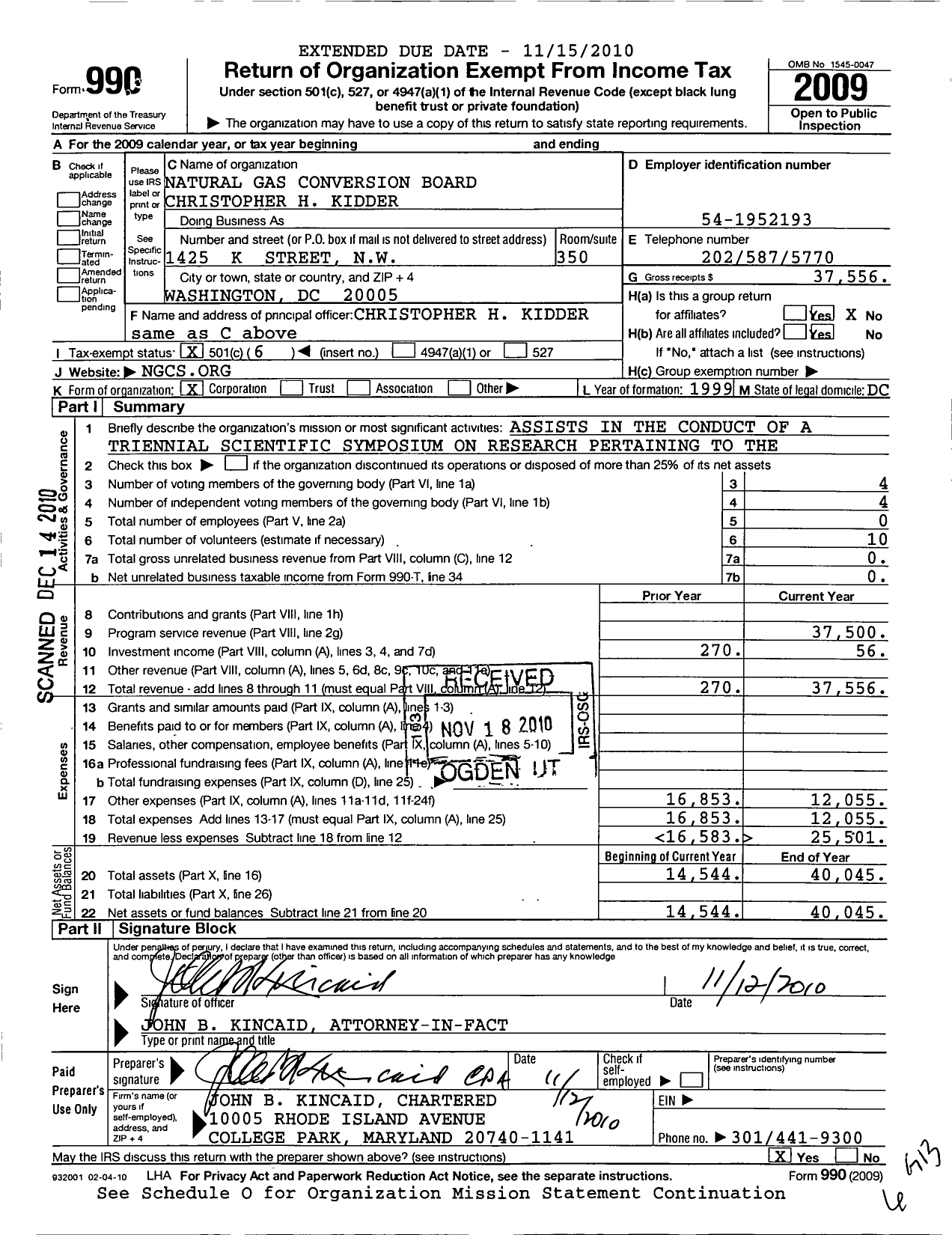 Image of first page of 2009 Form 990O for Natural Gas Conversion Board