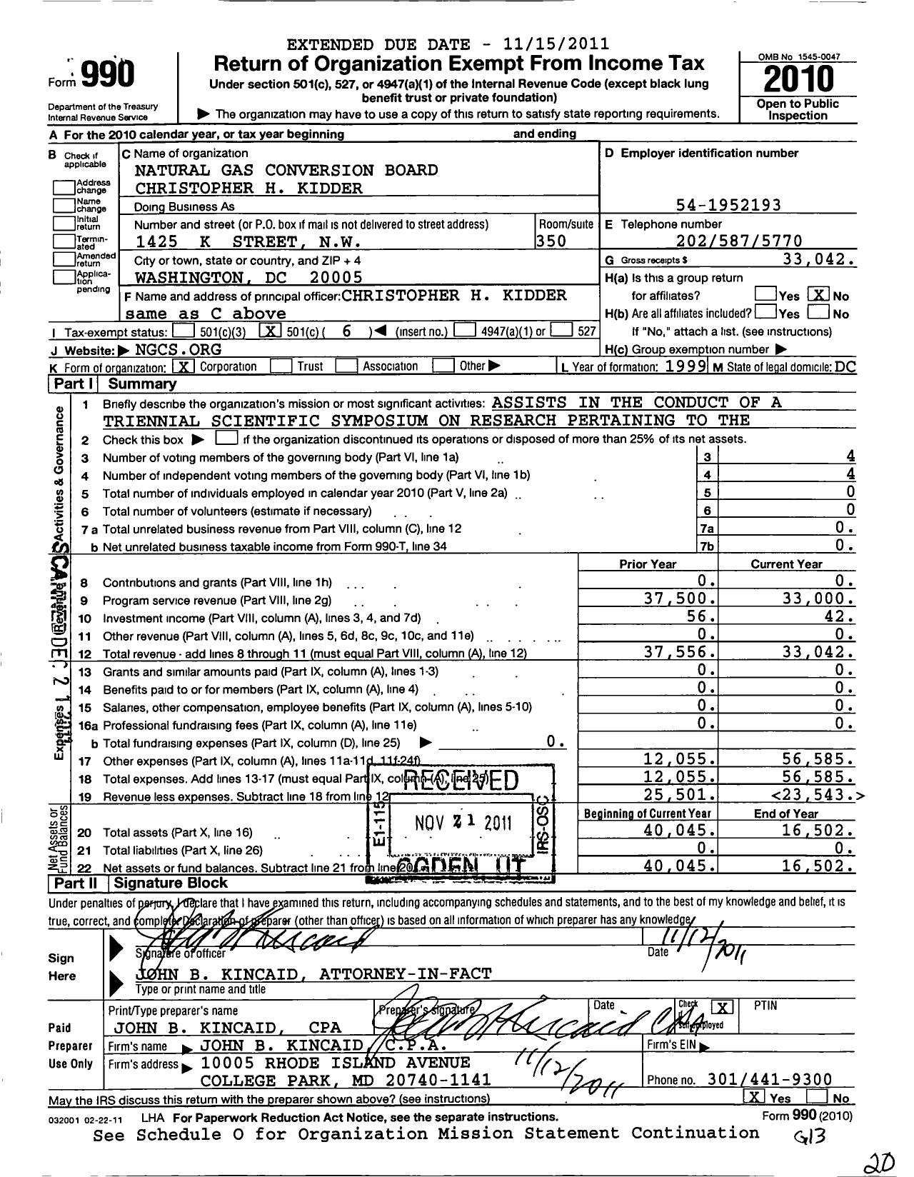 Image of first page of 2010 Form 990O for Natural Gas Conversion Board