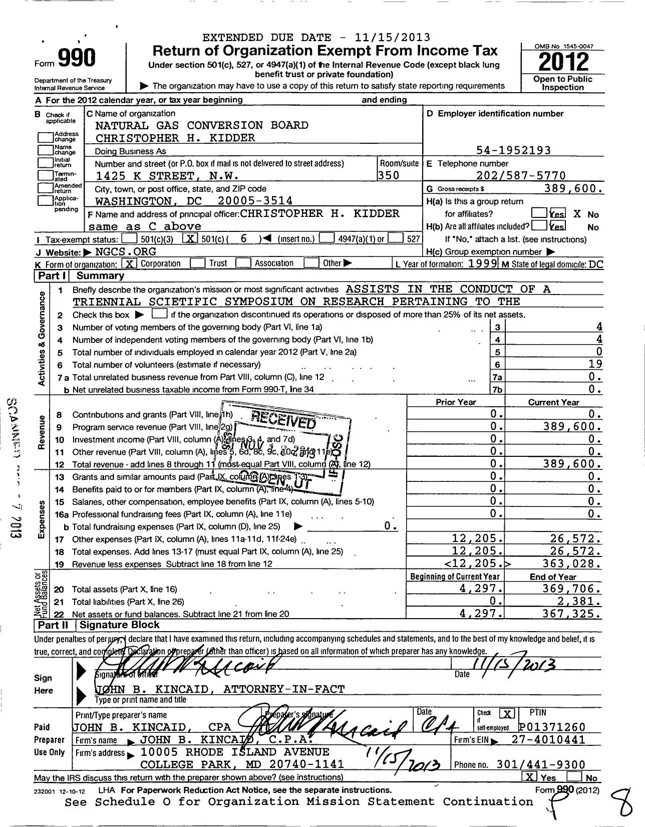 Image of first page of 2012 Form 990O for Natural Gas Conversion Board