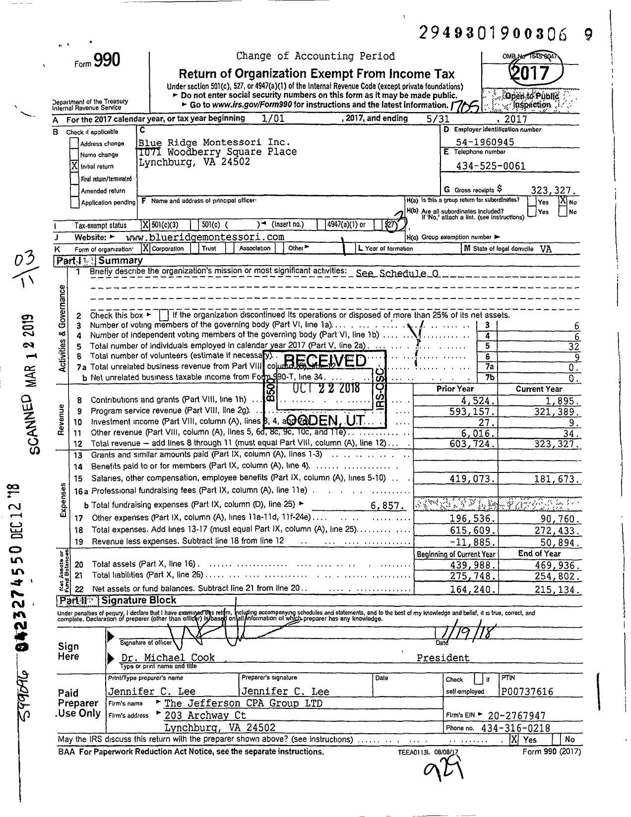Image of first page of 2016 Form 990 for Blue Ridge Montessori School