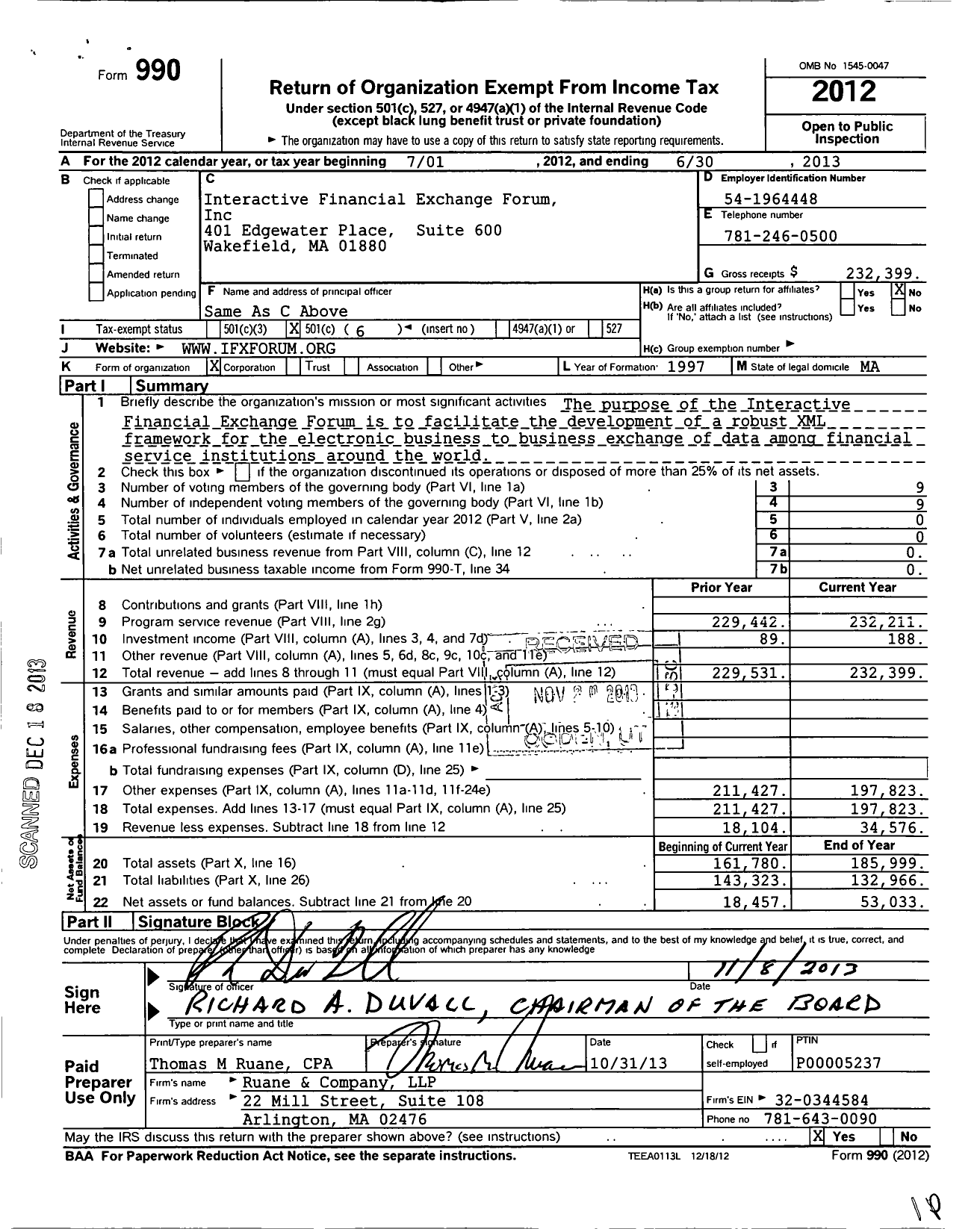 Image of first page of 2012 Form 990O for Interactive Financial Exchange Forum