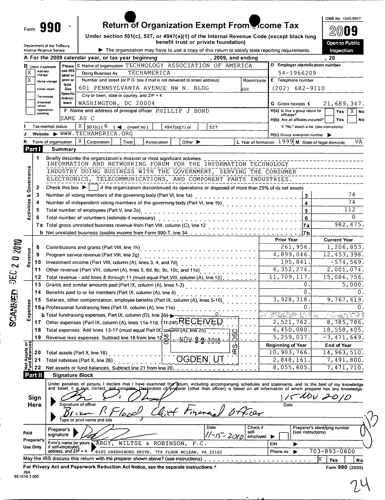 Image of first page of 2009 Form 990O for Technology Association of America