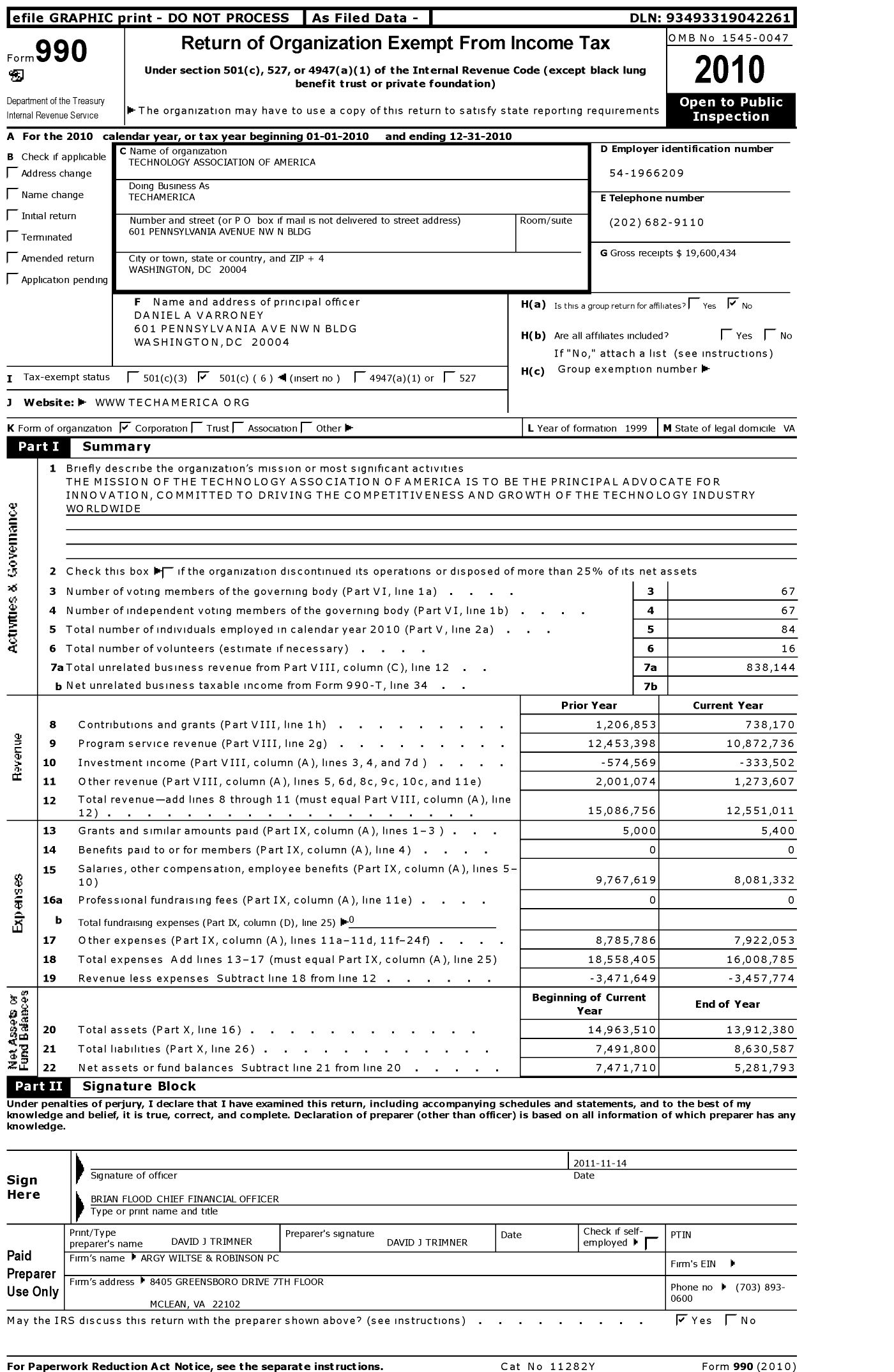 Image of first page of 2010 Form 990O for Technology Association of America