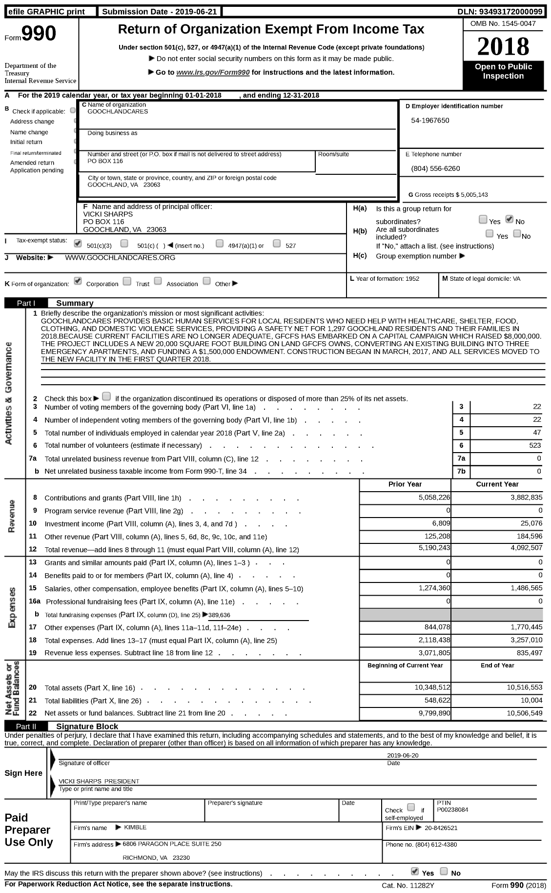 Image of first page of 2018 Form 990 for GoochlandCares