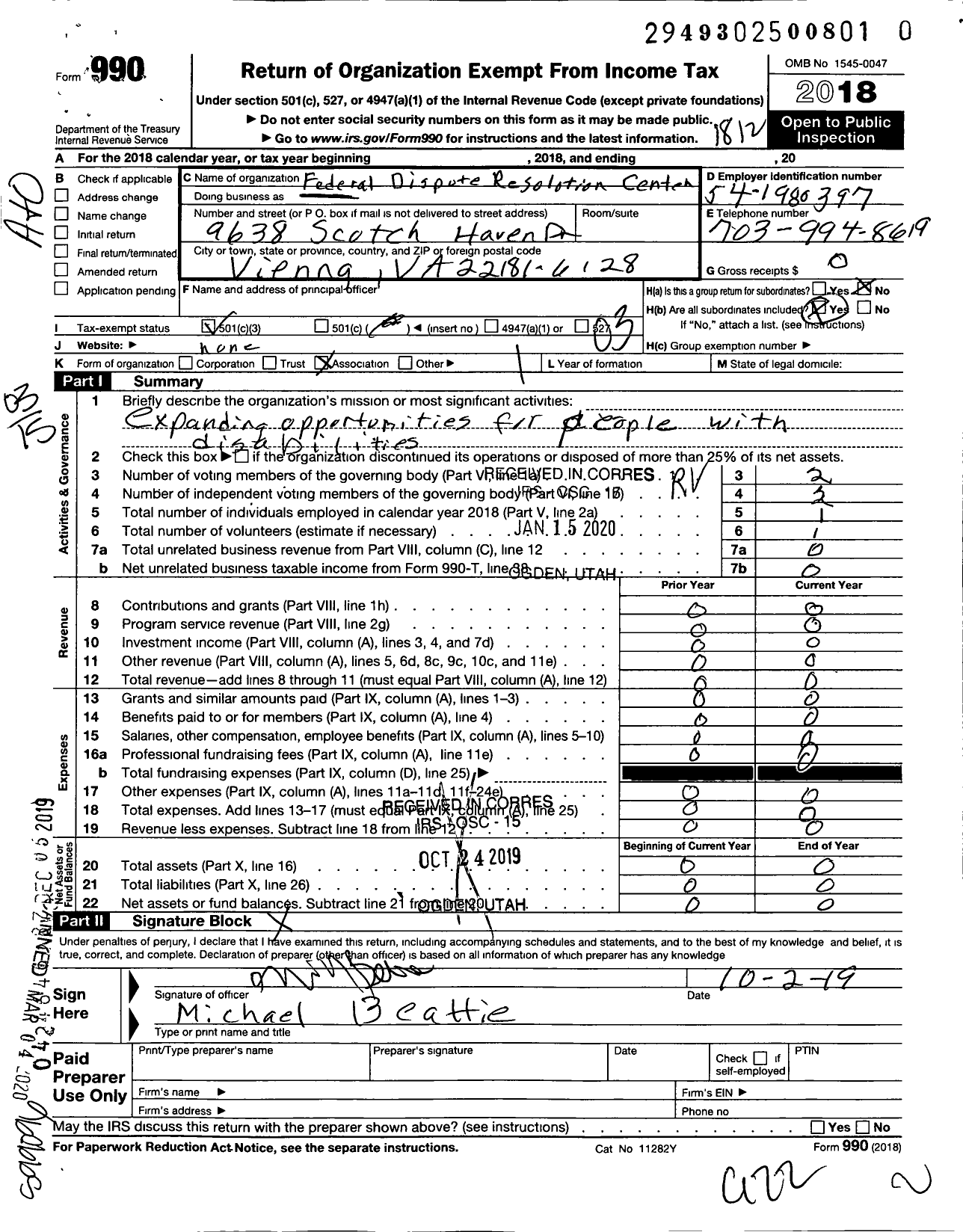 Image of first page of 2018 Form 990 for Visionary Solutions