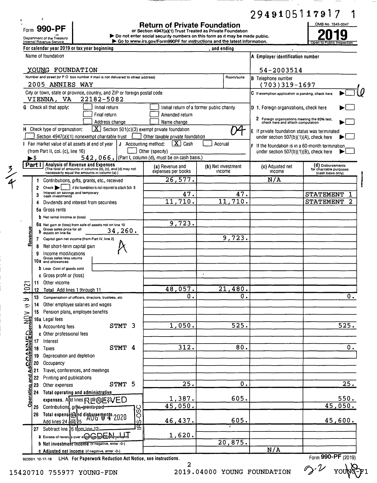 Image of first page of 2019 Form 990PF for Young Foundation