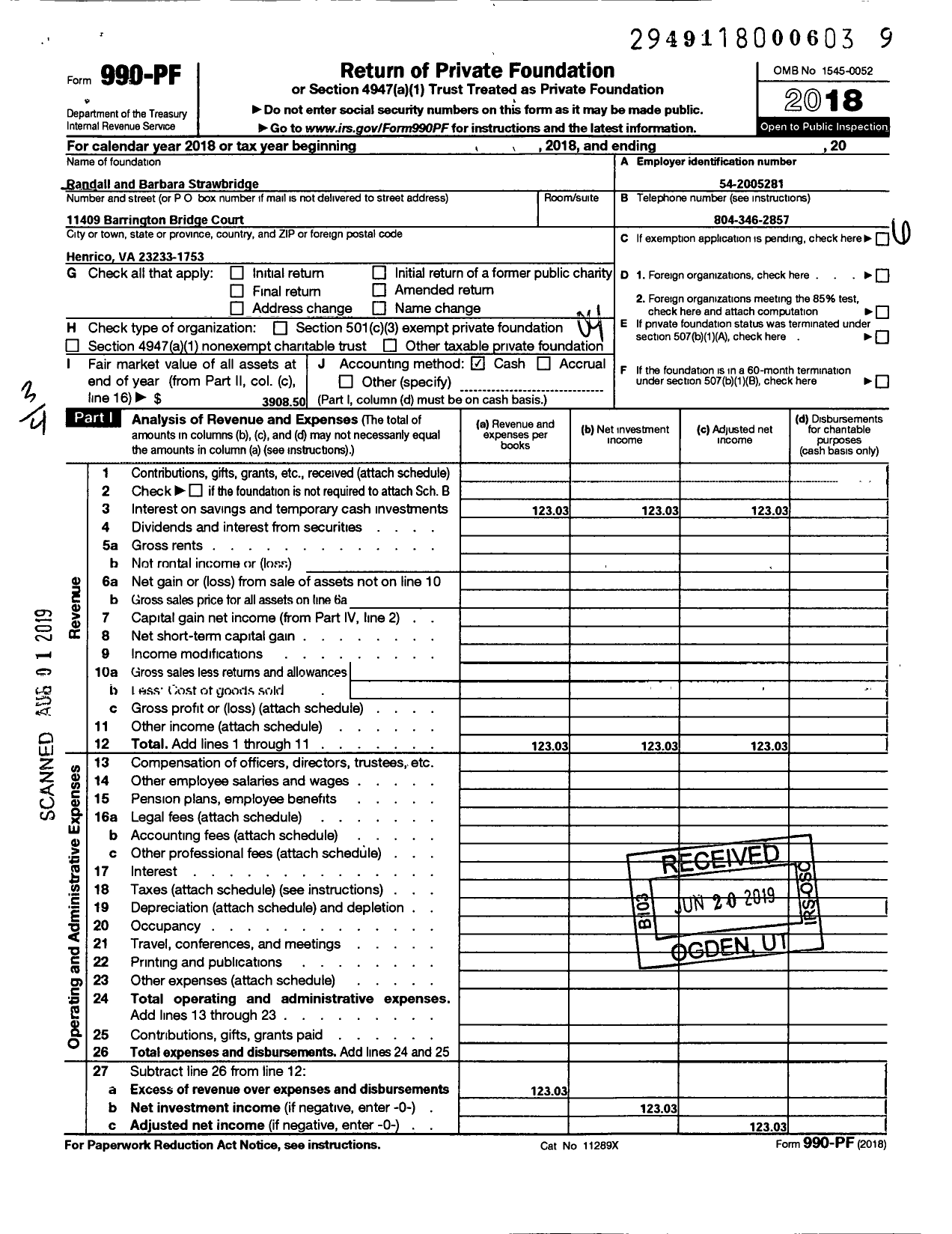 Image of first page of 2018 Form 990PF for Randall & Barbara Strawbridge