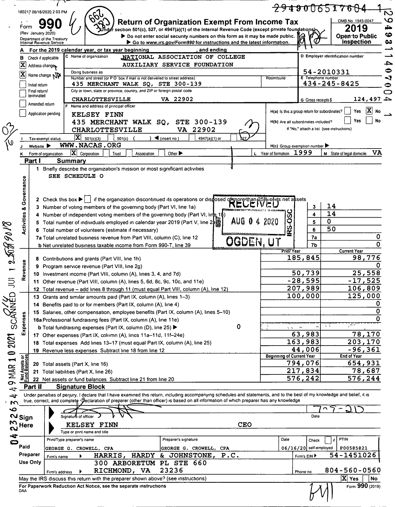 Image of first page of 2019 Form 990 for National Association of College Auxiliary Services Foundation