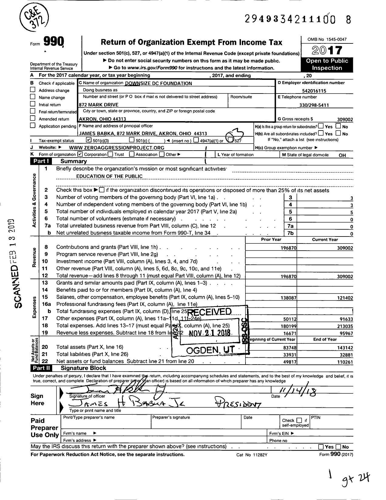 Image of first page of 2017 Form 990 for Downsize DC Foundation