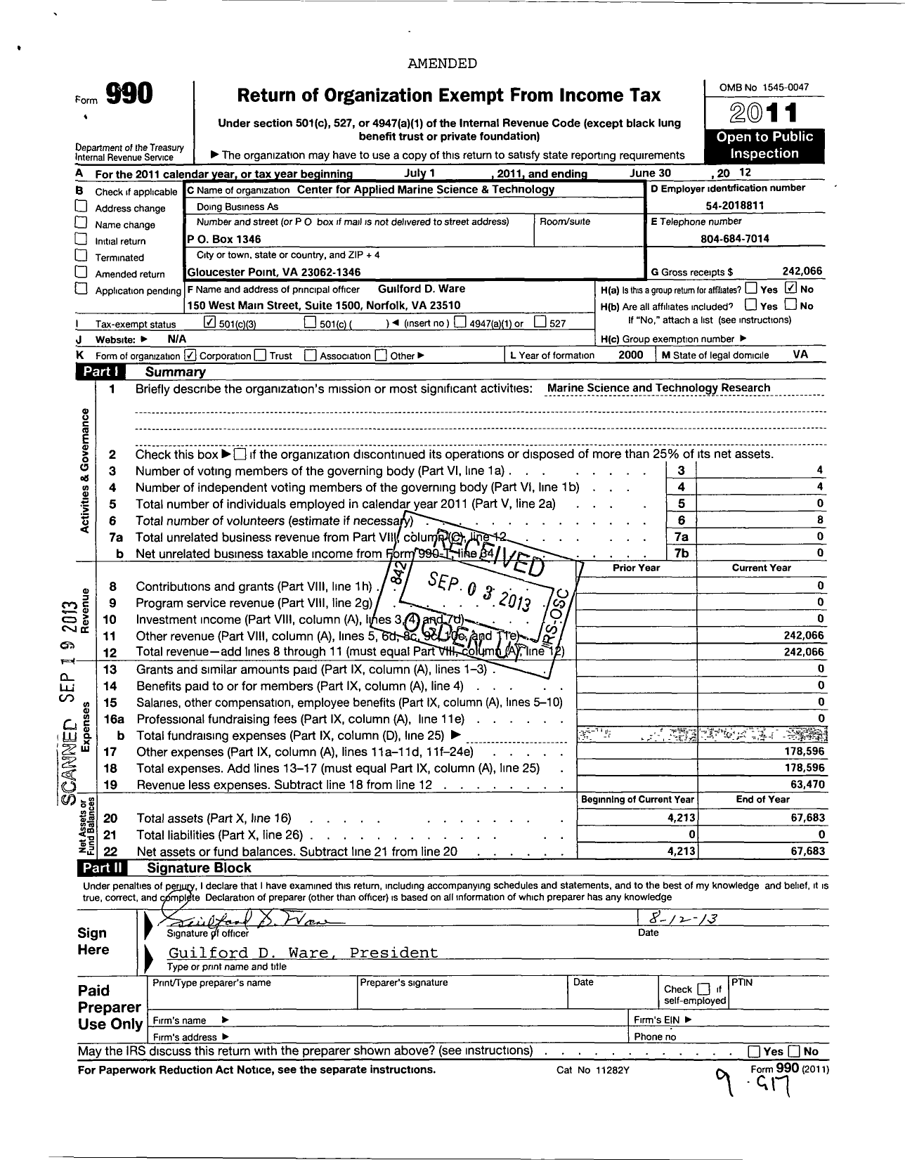 Image of first page of 2011 Form 990 for Center for Applied Marine Science and Technology