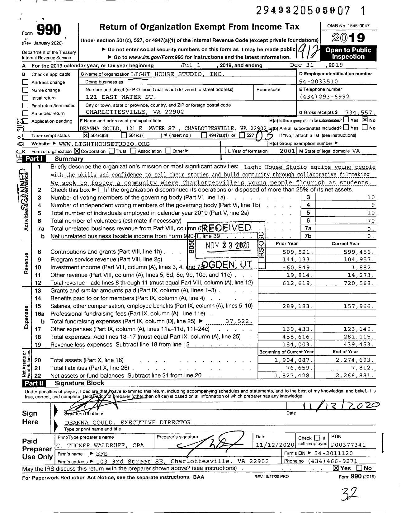 Image of first page of 2019 Form 990 for Light House Studio