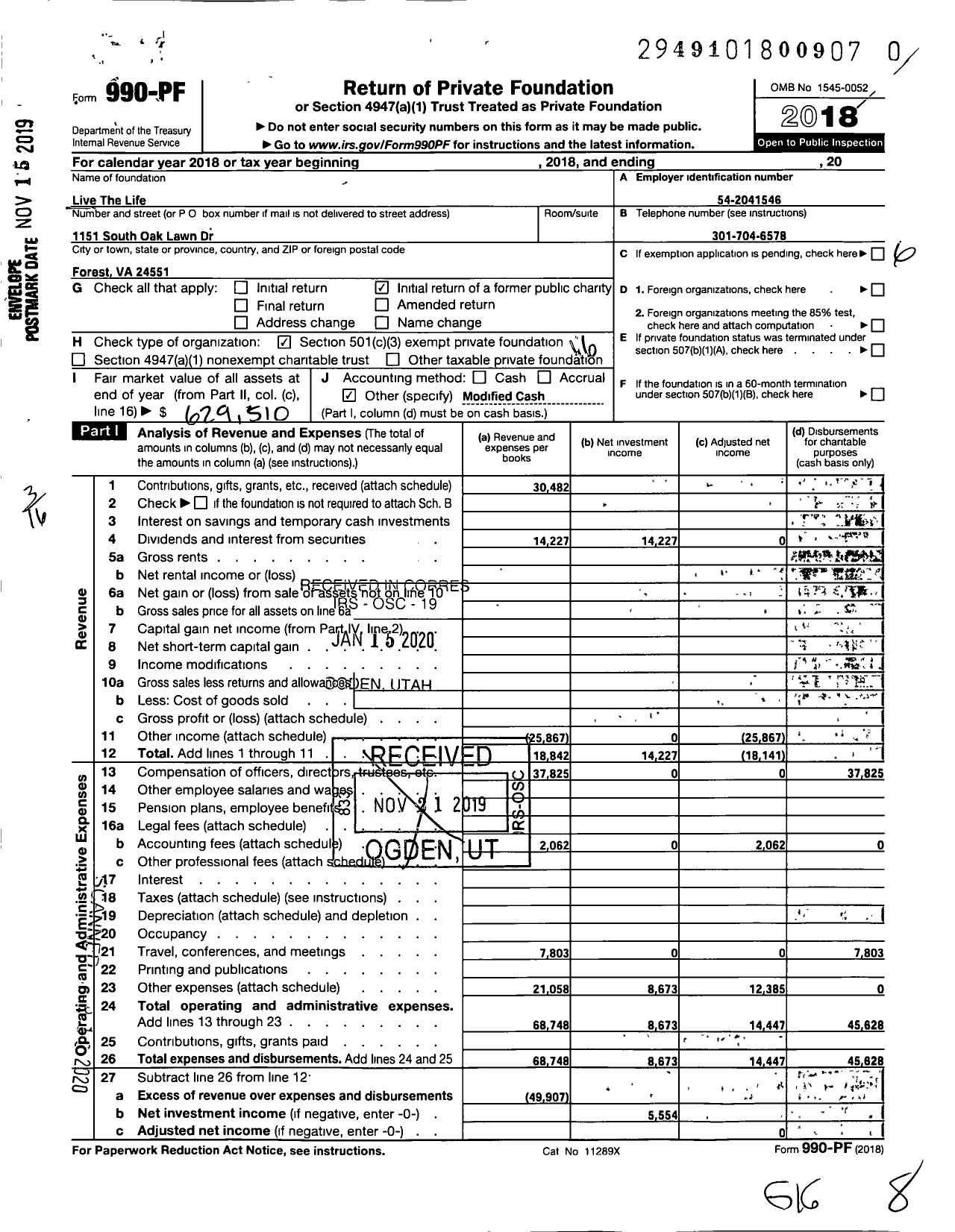 Image of first page of 2018 Form 990PR for Live the Life