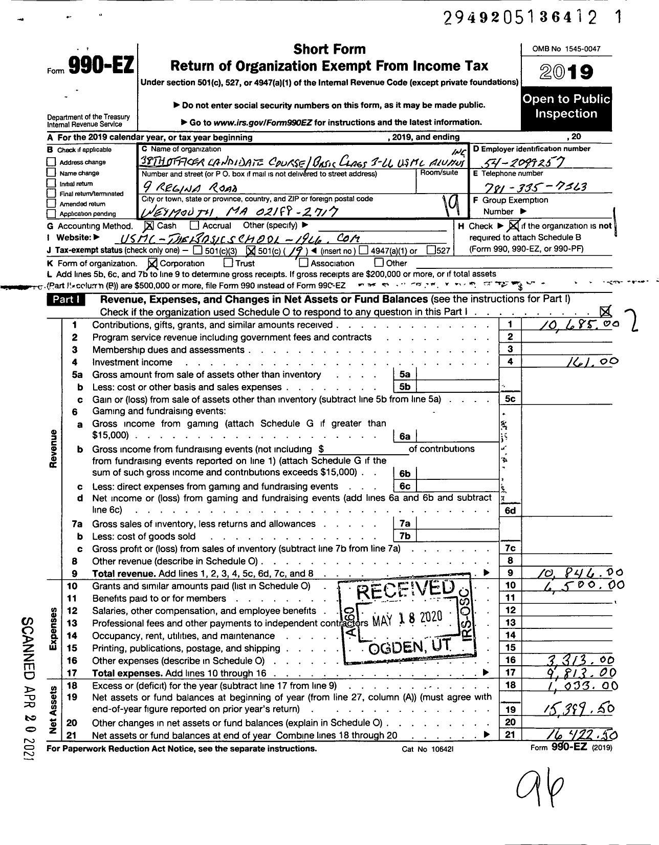 Image of first page of 2019 Form 990EO for 38th Occ-Bc 3-66 Alumni