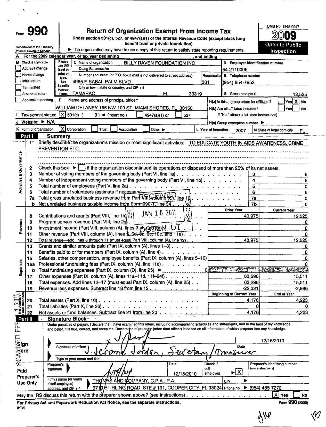 Image of first page of 2009 Form 990 for The Solid Rock Ministry SFL