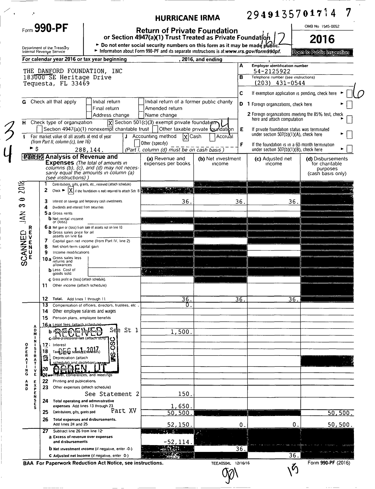 Image of first page of 2016 Form 990PF for The Danford Foundation