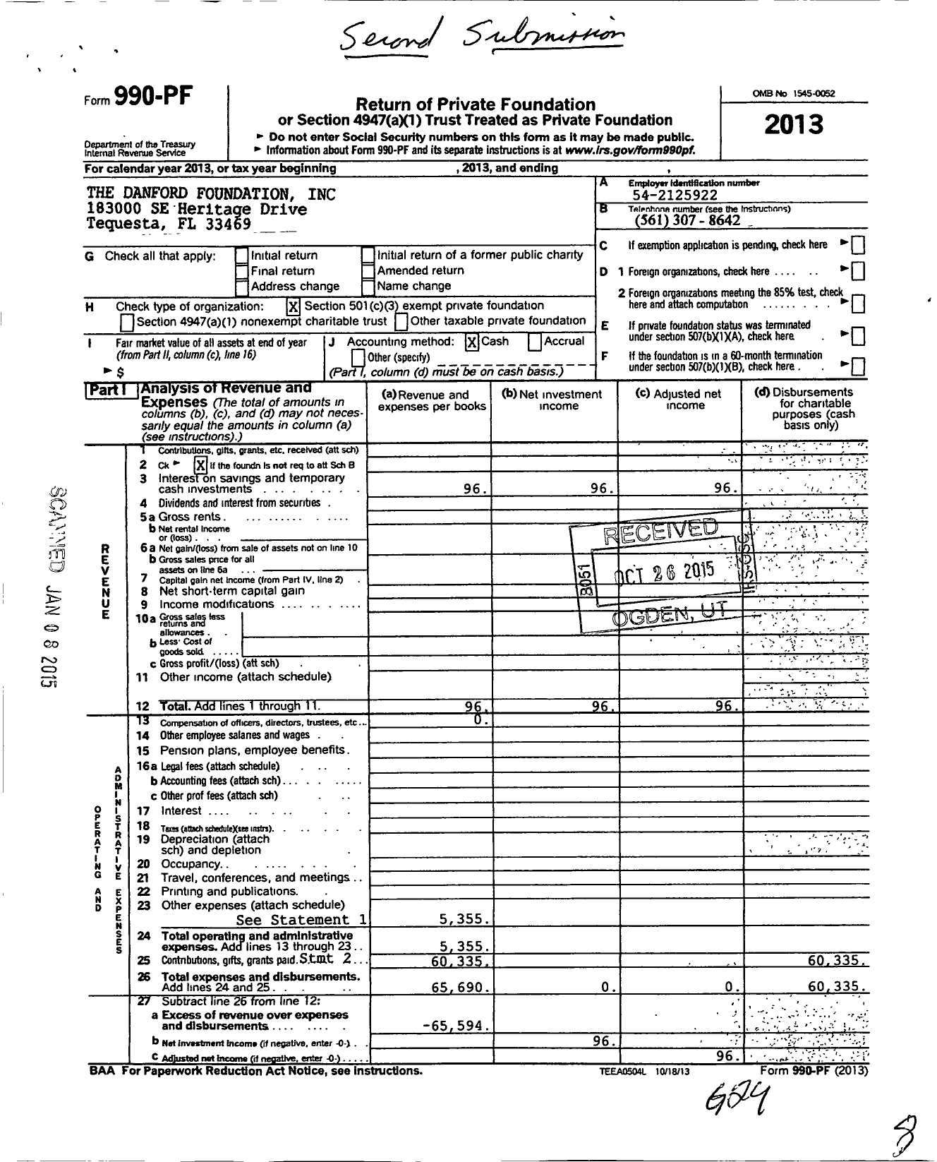 Image of first page of 2013 Form 990PF for The Danford Foundation