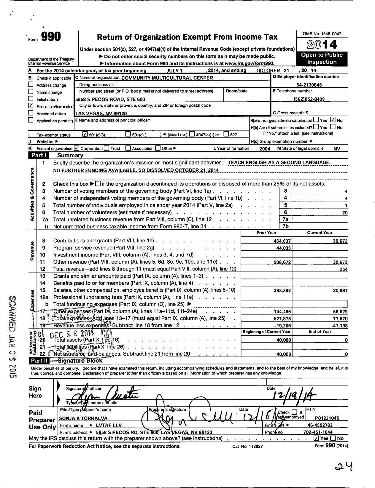 Image of first page of 2013 Form 990 for Community Multicultural Center