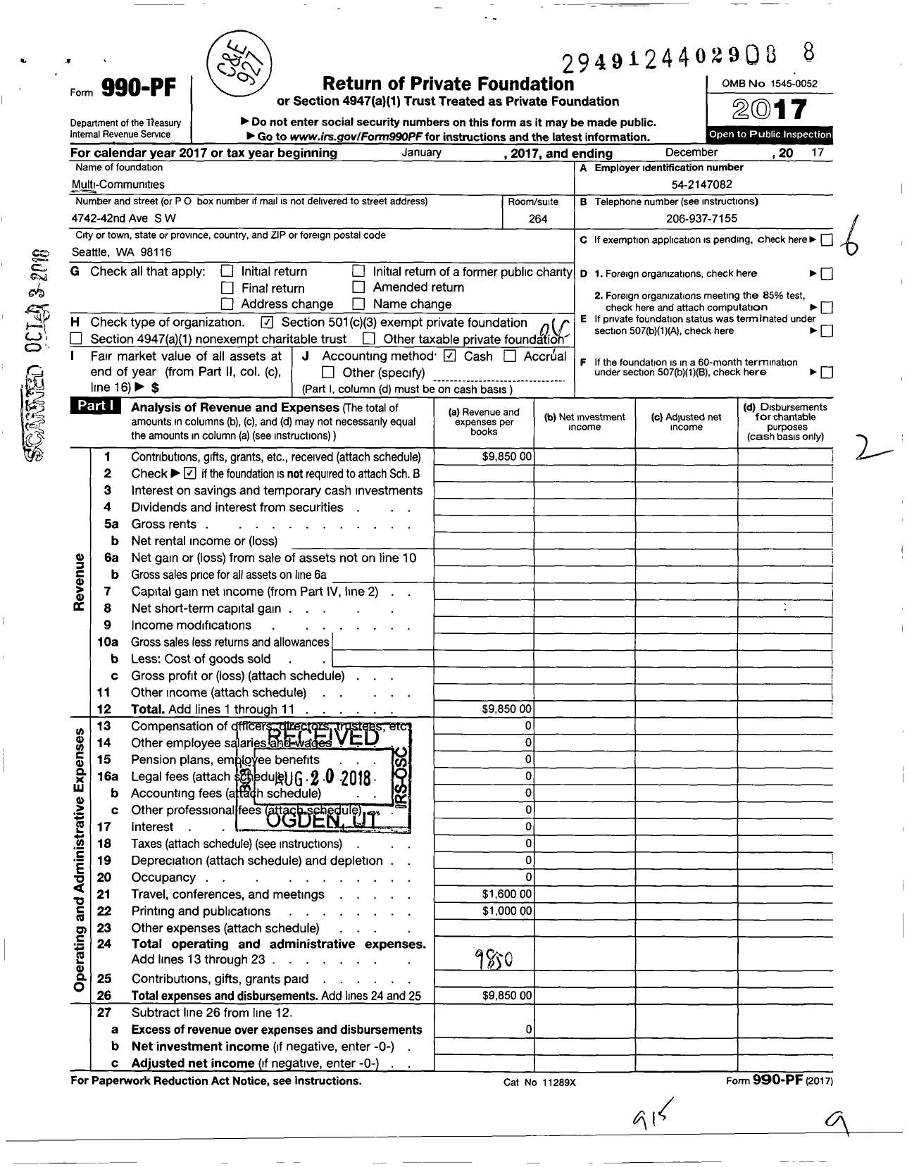 Image of first page of 2017 Form 990PF for Multi-Communities