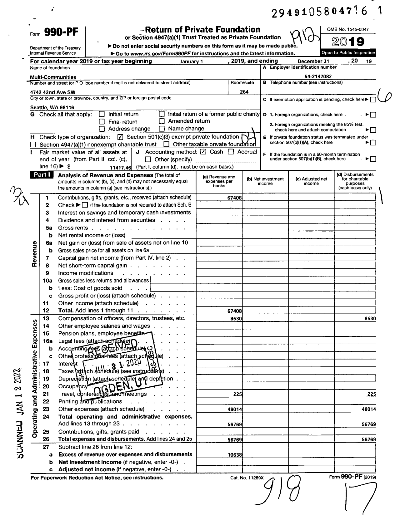 Image of first page of 2019 Form 990PF for Multi-Communities