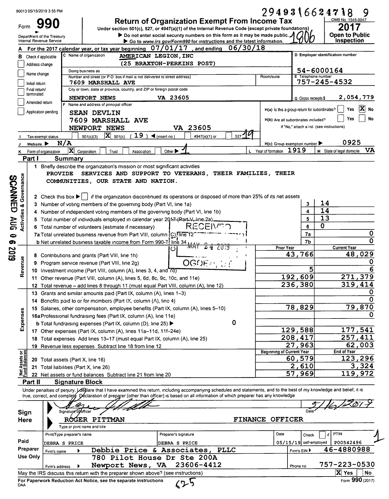 Image of first page of 2017 Form 990O for American Legion - 0025 Braxton Perkins